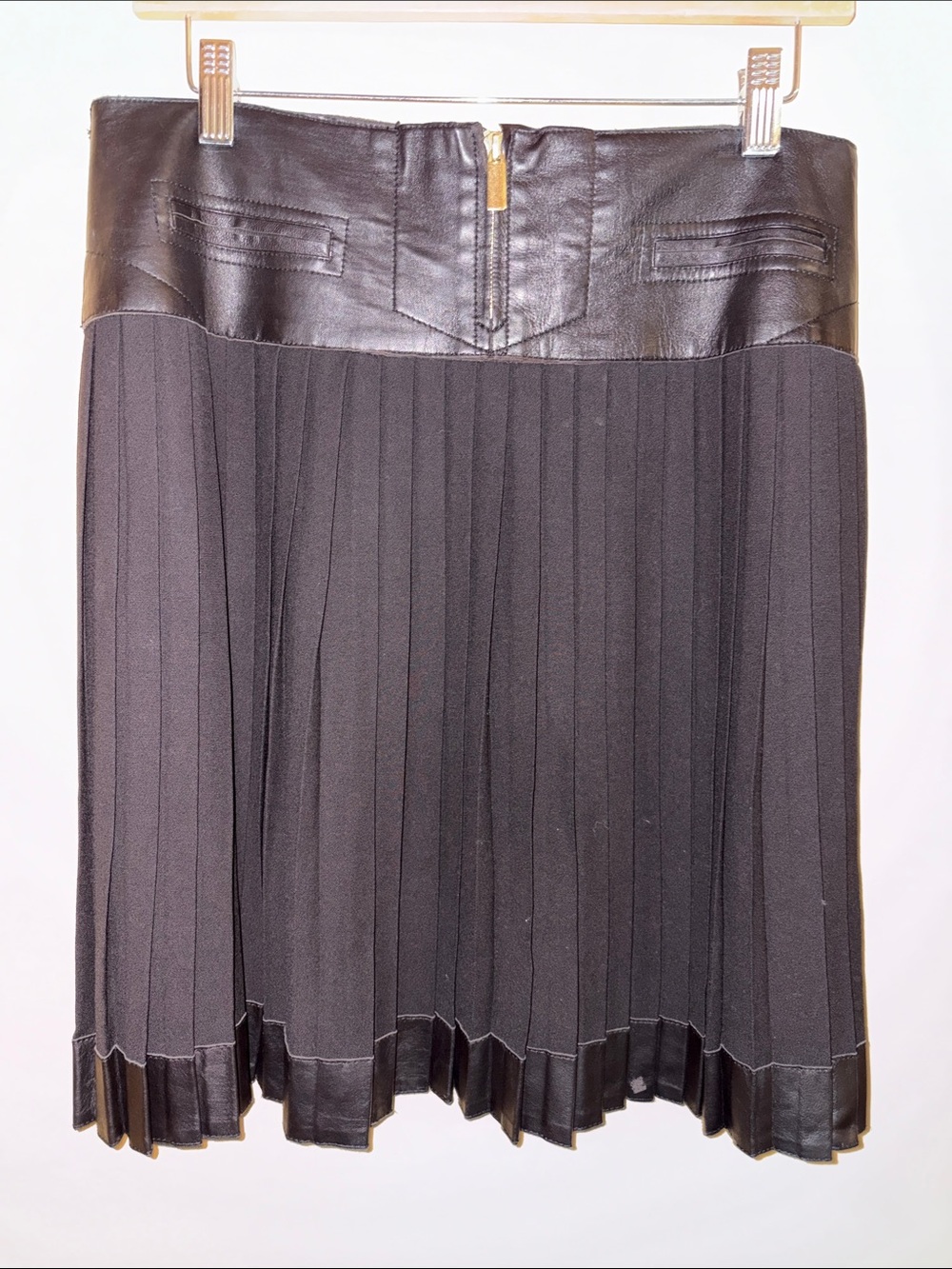 Per Se Black Pleated Skirt with Faux Leather Trim